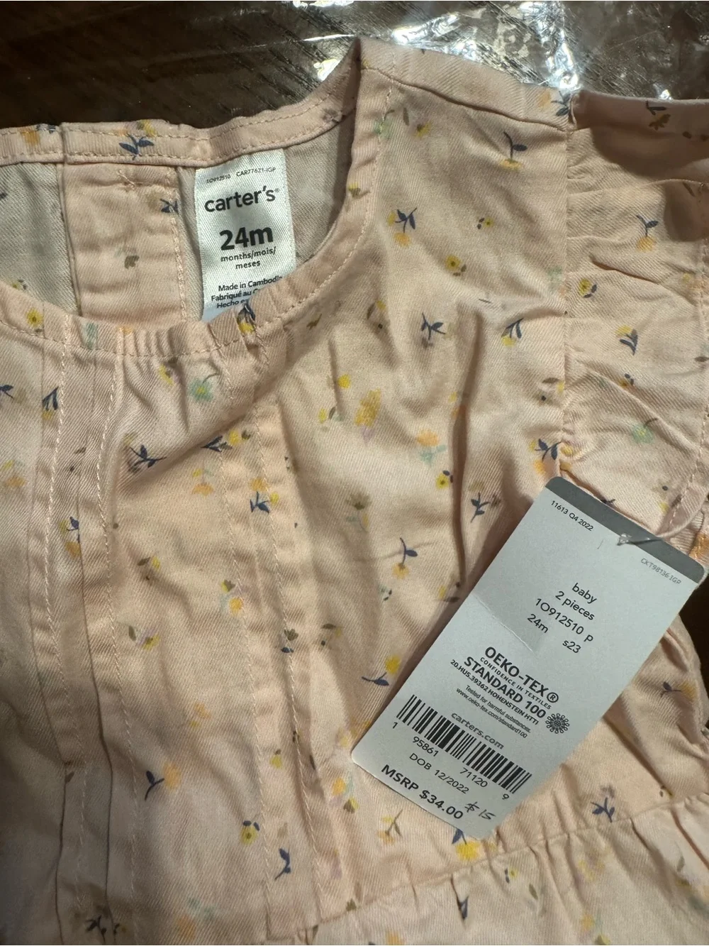 Carter's Peach Floral Baby Romper with Matching Headband